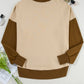 Apricot Color Block Thumbhole Sleeve Drop Shoulder Sweatshirt