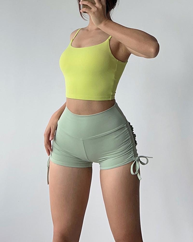 Ruched Drawstring High Waist Active Shorts