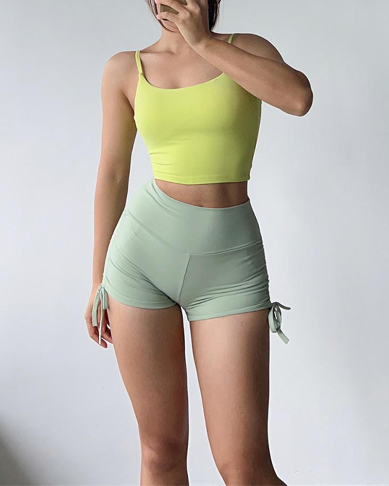 Ruched Drawstring High Waist Active Shorts
