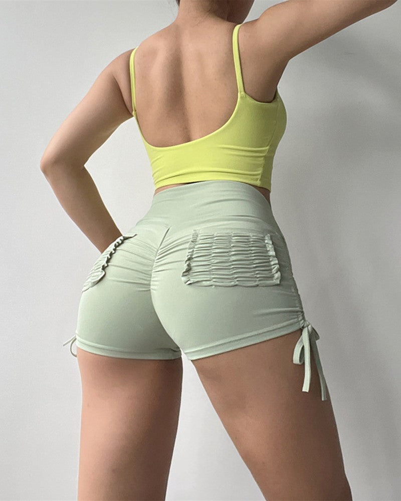 Ruched Drawstring High Waist Active Shorts
