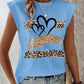 Leopard Print Heart Pattern Cap Sleeve T Shirt Casual Loose Fit Tank Top