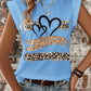 Leopard Print Heart Pattern Cap Sleeve T Shirt Casual Loose Fit Tank Top