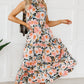Black Boho Floral Print Knotted Halter Ruffled Maxi Dress