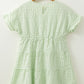 Green Stripe Textured Tiered Short Sleeve Loose Mini Dress
