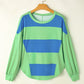 Blue Colorblock Striped Drop Shoulder Loose Top