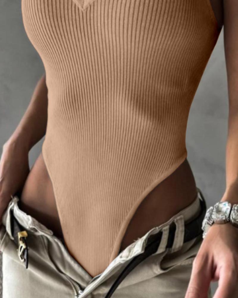V Neck Sleeveless Bodysuit Sexy Slim Fit Ribbed Tank Body Suits