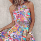 Paisley Print Halter Backless Ruffles Dress