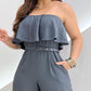 Bandeau Sleeveless Ruffles Jumpsuit with Belt Casual Waist Pocket Design Loose Fit Romper