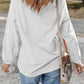 White Sequin Clover Patched Drop Shoulder Corded Sweatshirt
