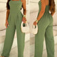 V Neck Spaghetti Strap Shirred Cinch Waist Wide Leg Jumpsuit Elegant Overalls