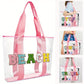 Pink BEACH Chenille Patched Large Clear PVC Shoulder Bag