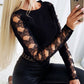 Long Sleeve Lace Butterfly Pattern Hollow Out Top