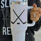 Silvery Hockey Game Day Rhinestone 40 Oz Tumbler with Handle
