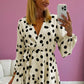 Beige Polka Dot Printed Surplice V Neck Puff Sleeve Mini Dress