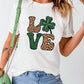 White Cheetah Clover LOVE Graphic St. Patricks Crewneck Tee