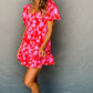 Red Floral Bubble Sleeve Sweetheart Neck Ruffled Mini Dress