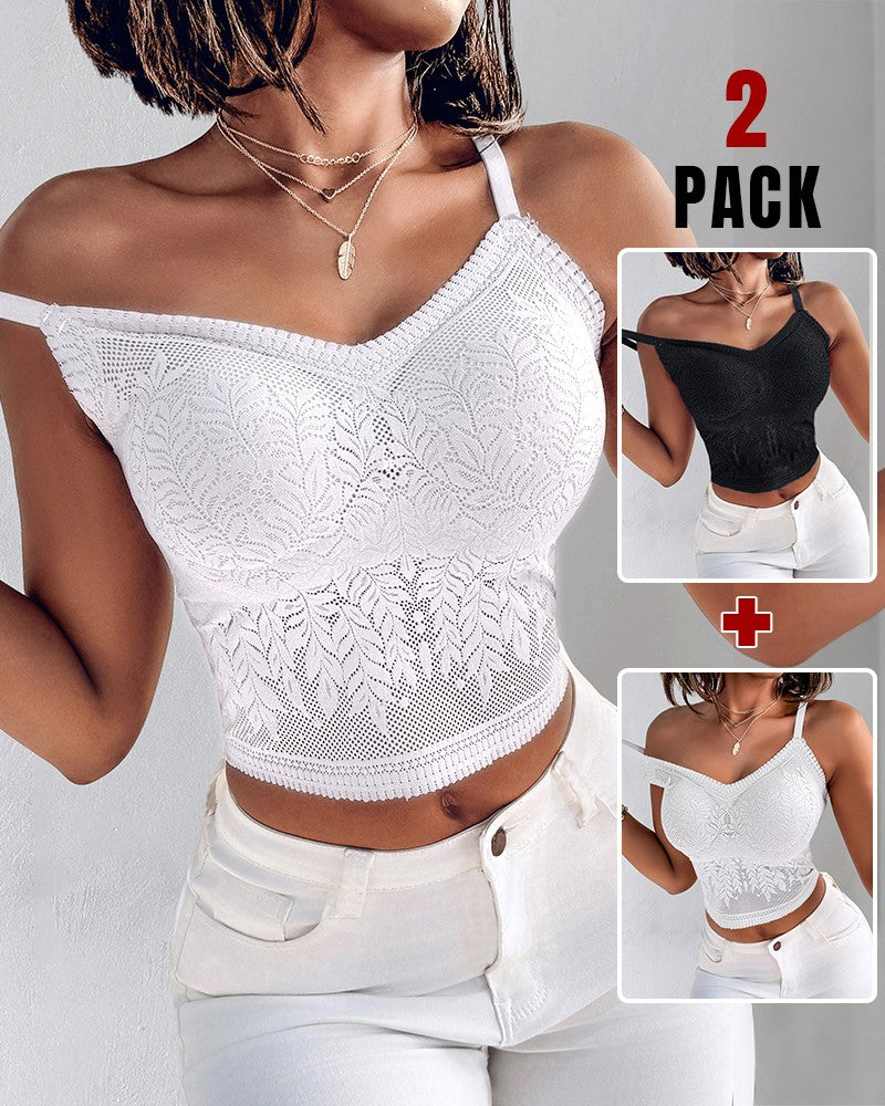 2 Pack Womens Lace V Neck Spaghetti Strap Bralette Camisoles Sexy Soft Crop Tank Top