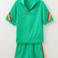 Sea Green Rainbow Colorblock Collared Short Sleeve Top 2 Piece Shorts Set