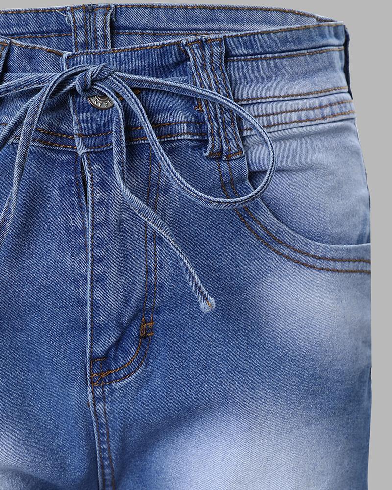 High Waist Tied Detail Denim Shorts