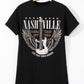 Black Nashville Guitar Print Crew Neck T Shirt Mini Dress