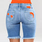 Colorblock Letter Print Ripped 2 In 1 Denim Shorts
