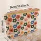 Red Colorful Flower Printed Rib Textured Cosmetic Bag
