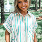 Mint Green St Patricks Striped Wide Short Sleeve Shift Mini Shirt Dress