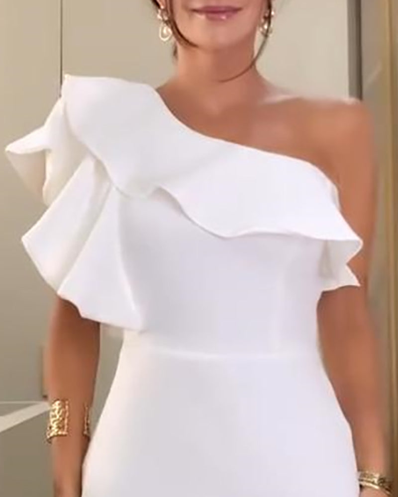 Cold Shoulder Ruffles Hem Bodycon Dress Sexy Slim Fit Mini Dress