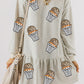 White Sequined Basketball Patched Ruffled Long Sleeve Mini Dress