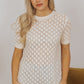 Beige Hollow Out Crochet O Neck Short Sleeve Sweater Tee