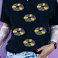 Black Sequined Mardi Gras Pattern Crew Neck Short Sleeve Top