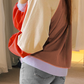 Orange Color Block Side Slits Raglan Sleeve Loose Fit Top