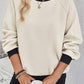 Jet Stream Color Block Edge Raglan Sleeve Crew Neck Textured Top