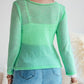Round Neck Lace Trim Hollow Out Sheer Knit Top Casual Pullover