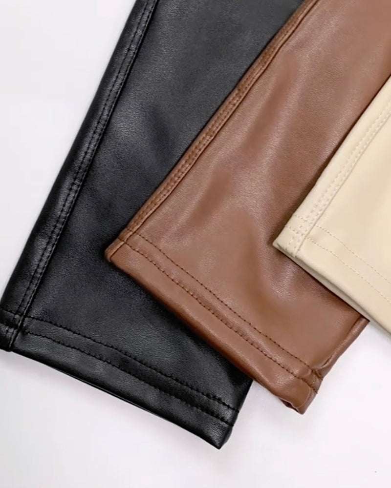 ChicMe CurveEase PU Leather Leggings High Waist Curved Fleece Lined Tights Casual Pants