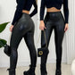 ChicMe CurveEase PU Leather Leggings High Waist Curved Fleece Lined Tights Casual Pants