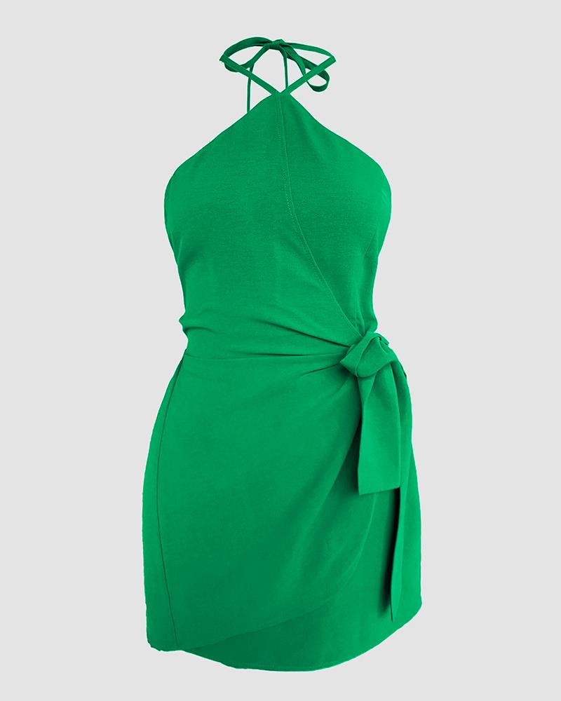 Halter Sleeveless Waist One Piece Romper Dress Sexy Slim Fit Tied Detail Romper