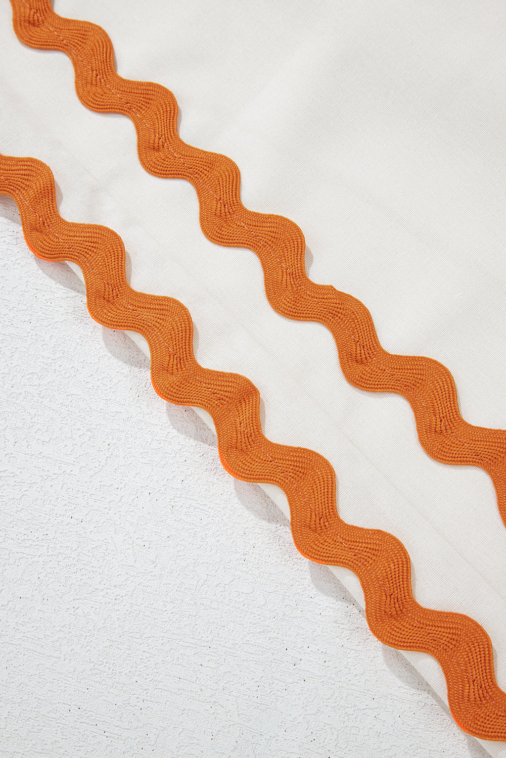 White Colorblock Ric Rac Trim Sleeve Top and Wide Leg Pants Set