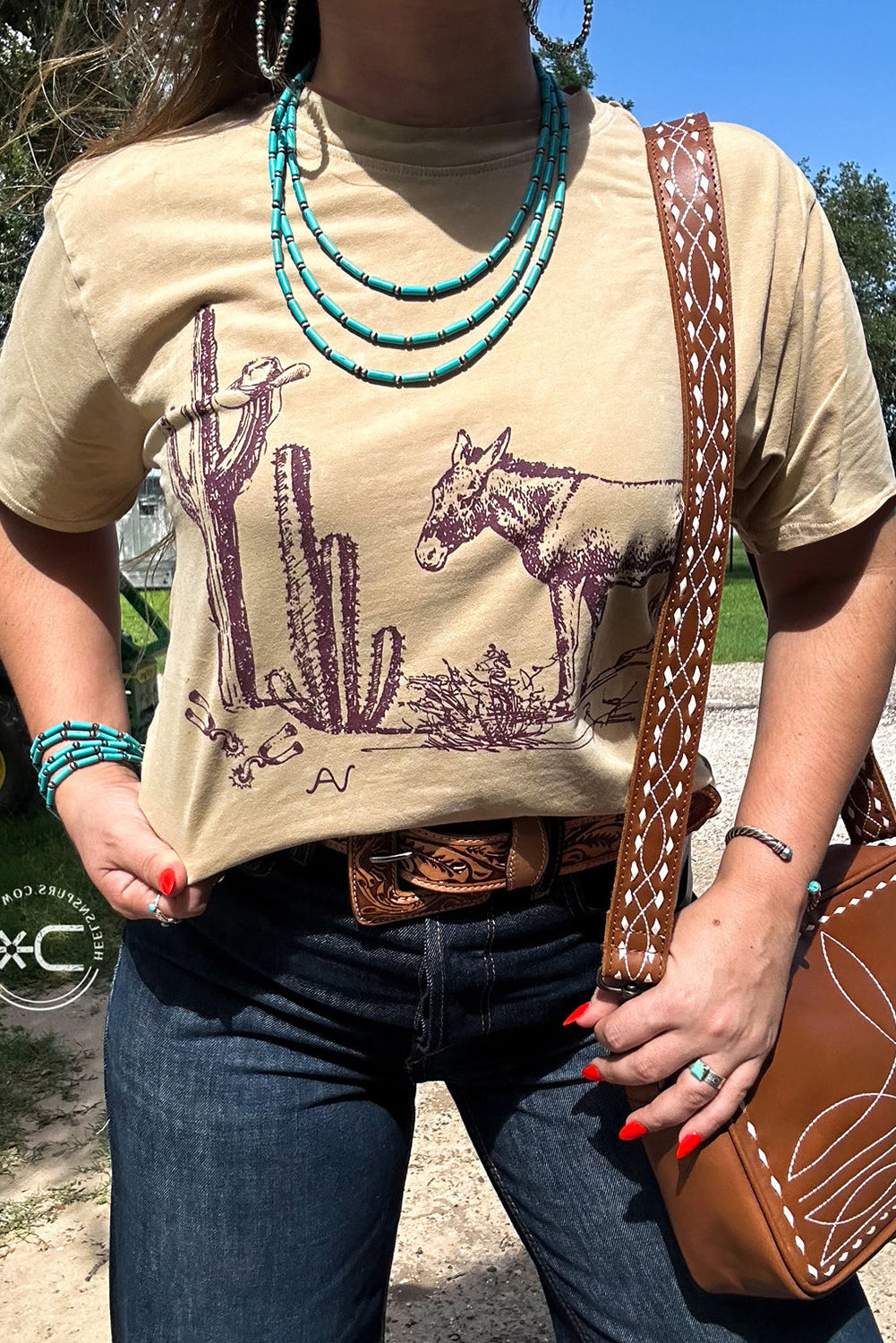 Parchment  Western Burro Cactus Crew Neck Graphic Tee