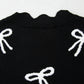 Black Bow Print Side Ties Scalloped Hem Sweater T Shirt