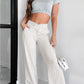 Light Grey Cross-Waist Wide Leg Lounge Pants