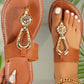 Thai Curry Rhinestone Decor Clip Toe Faux Leather Flat Slippers