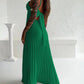 Bandeau Sleeveless Pleated Dress Elegant Flowy A Line Maxi Dress