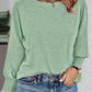 Round Neck Shirred Lantern Sleeve Long Sleeve Softy Basic T Shirt Casual Tee
