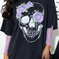 Black Floral Skull Graphic Halloween Tunic T Shirt