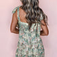 Gray Floral Knotted Strap Smocked Tiered Ruffle Mini Dress