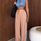 2 Pieces Outfit Zipper Front Sleeveless Denim Crop Top and Casual Side Striped Print Slit Pants Set