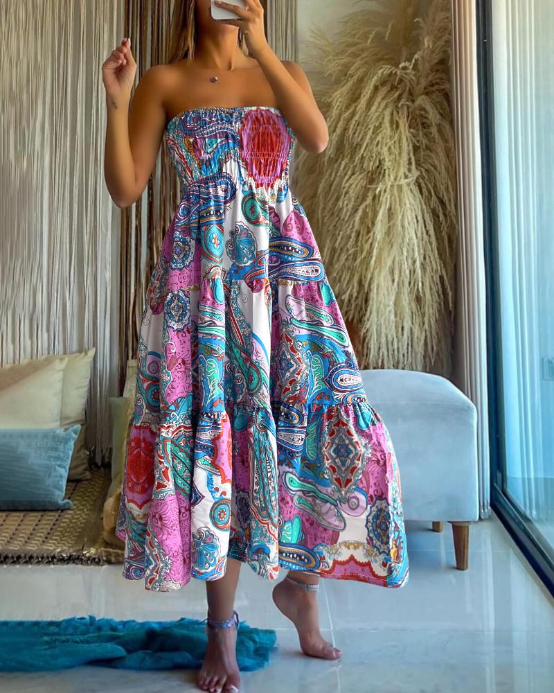 Tribal Print Long Pleated Skirts Flowy High Waist A Line Maxi Skirts
