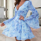 Butterfly Floral Print Bell Sleeve Dress