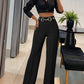 Metal Button Decor High Waist Casual Straight Leg Work Pants
